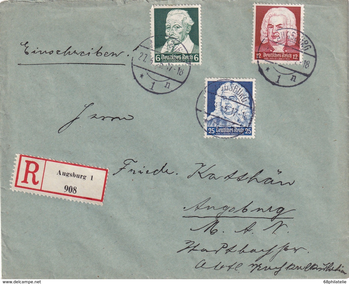 ALLEMAGNE 1935  LETTRE RECOMMANDEE DE AUGSBURG - Storia Postale