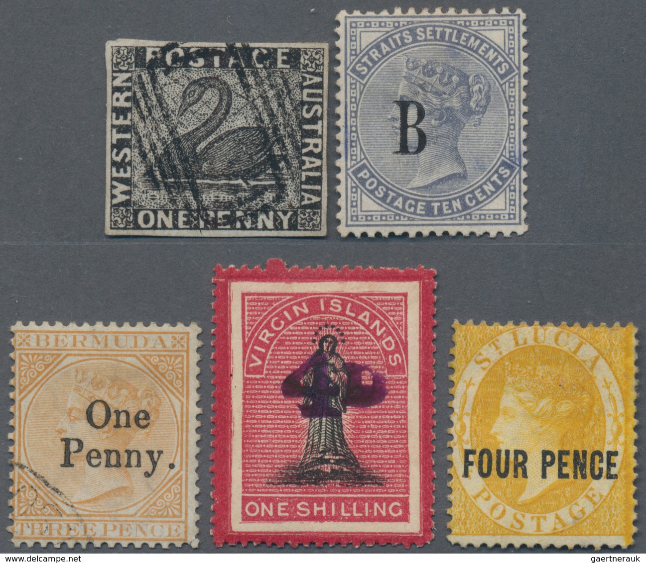 British Commonwealth: 1854-1912: Five Good Stamps From Western Australia (1854 Black Swan, Used), Be - Autres & Non Classés