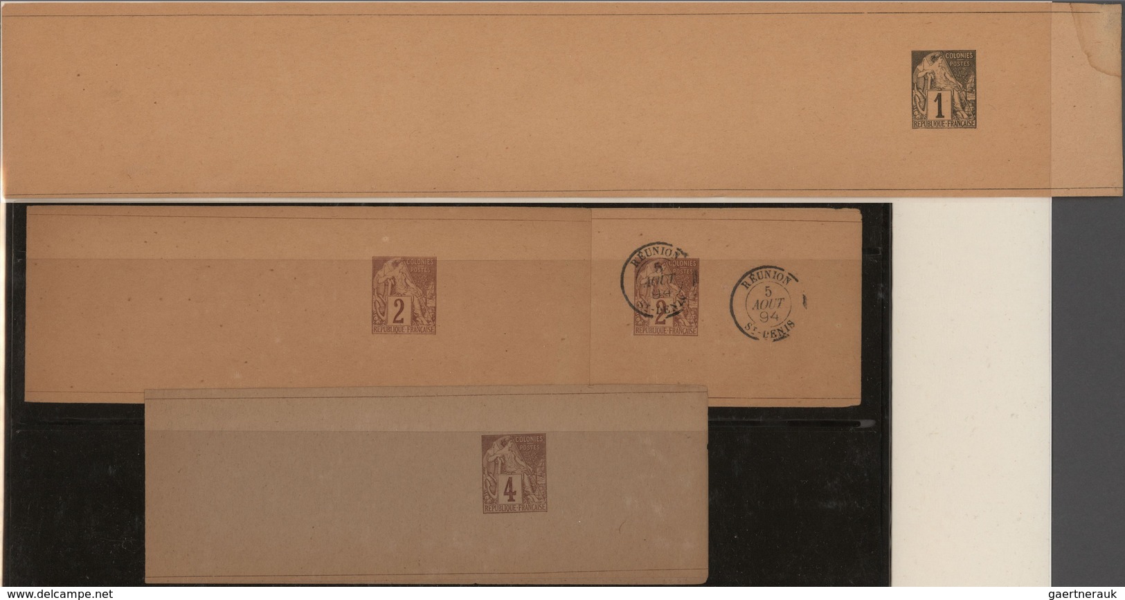 Französische Kolonien: 1882, Four Unused Postal Stationery Wrappers Incl. One Item Unfolded And One - Autres & Non Classés