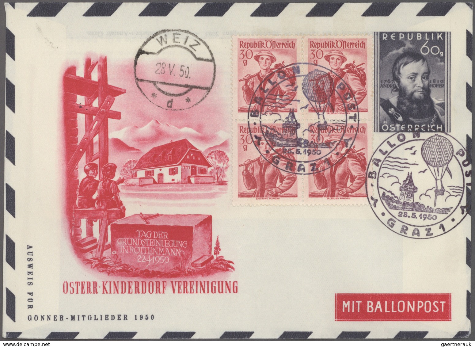 Ballonpost: Ab 1950 (ca). GIGANTISCH: Der Gesamte Bestand Der PRO JUVENTUTE SALZBURG Mit Geschätzt 3 - Montgolfier