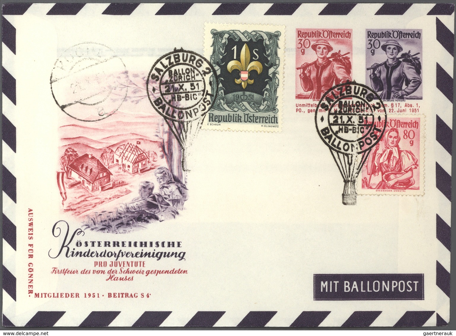 Ballonpost: ab 1950 (ca). GIGANTISCH: Der gesamte Bestand der PRO JUVENTUTE SALZBURG mit geschätzt 3
