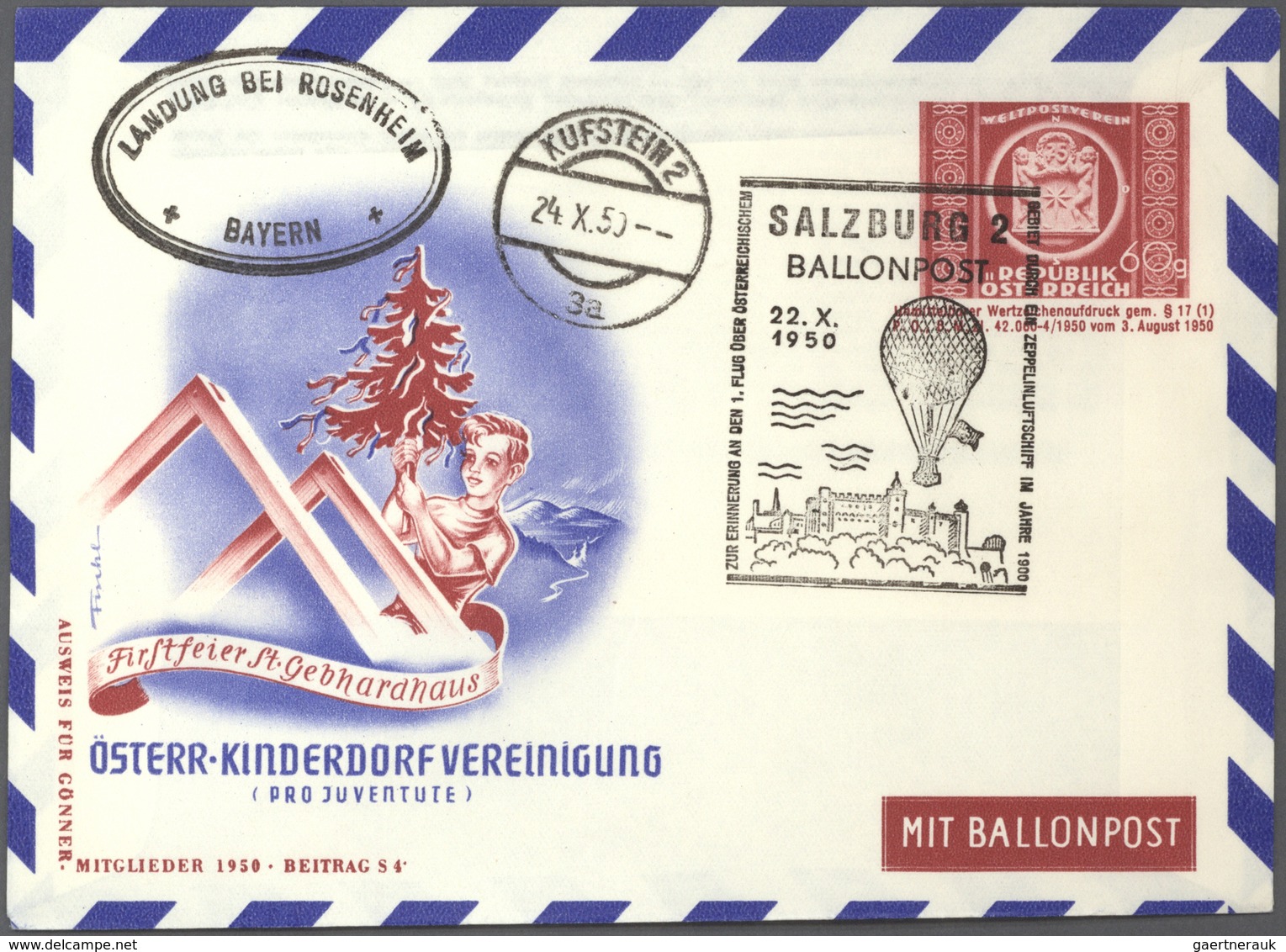 Ballonpost: ab 1950 (ca). GIGANTISCH: Der gesamte Bestand der PRO JUVENTUTE SALZBURG mit geschätzt 3