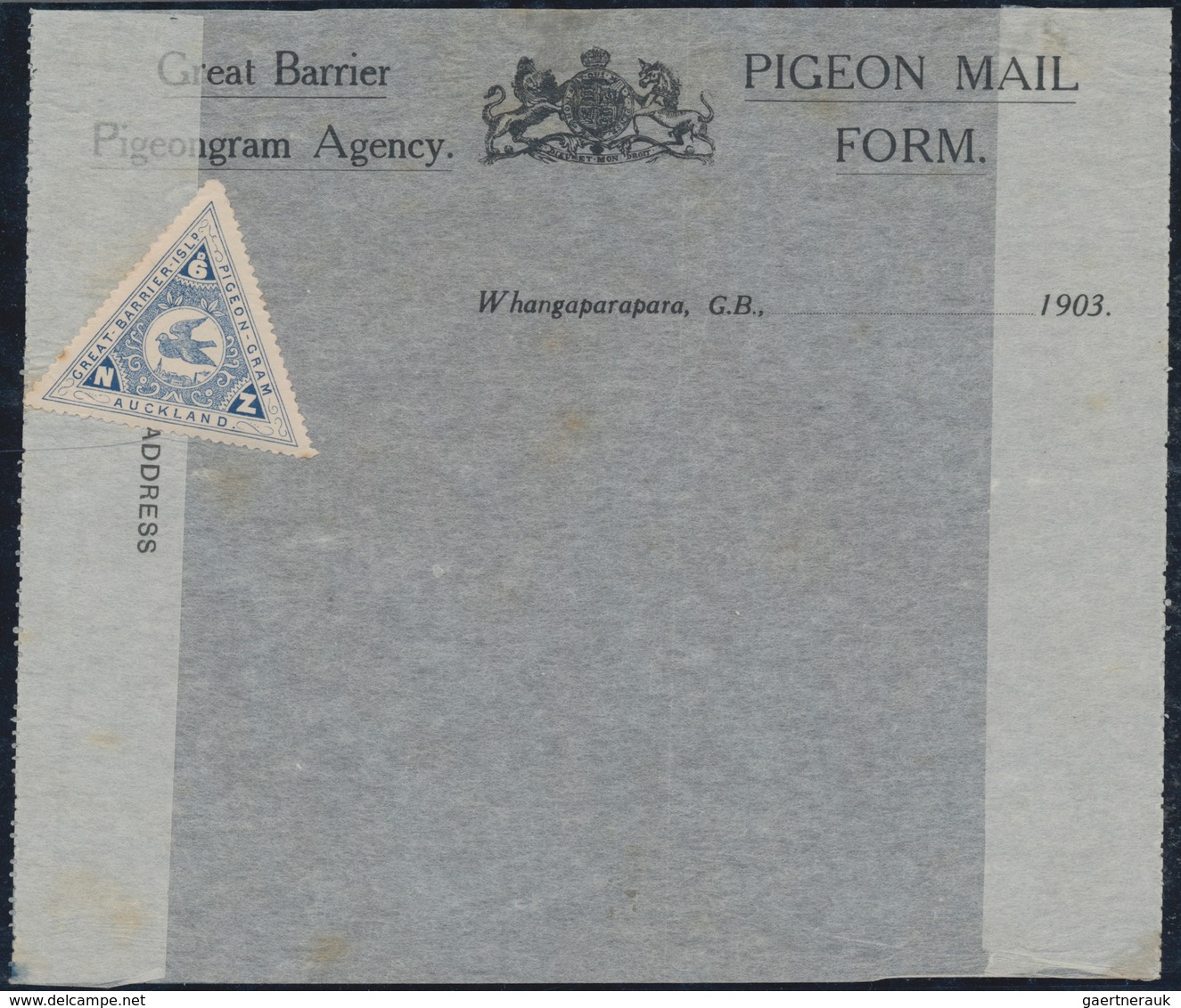 Brieftaubenpost: 1899/1904, NEW ZEALAND "THE GREAT BARRIER ISLAND PIGEON MAIL", extraordinary and de