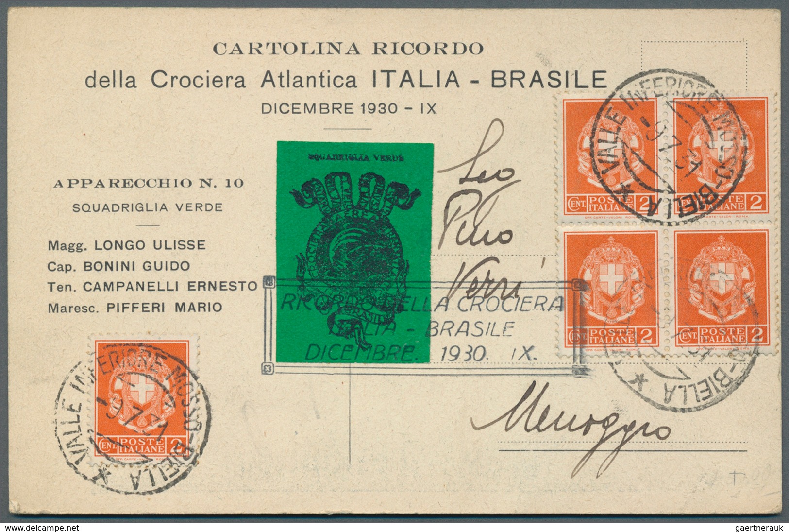 Flugpost Alle Welt: 1930/1931, CROCIERA ATLANTICA ITALIA-BRASILE, Two Picture Cards With Correspondi - Sonstige & Ohne Zuordnung