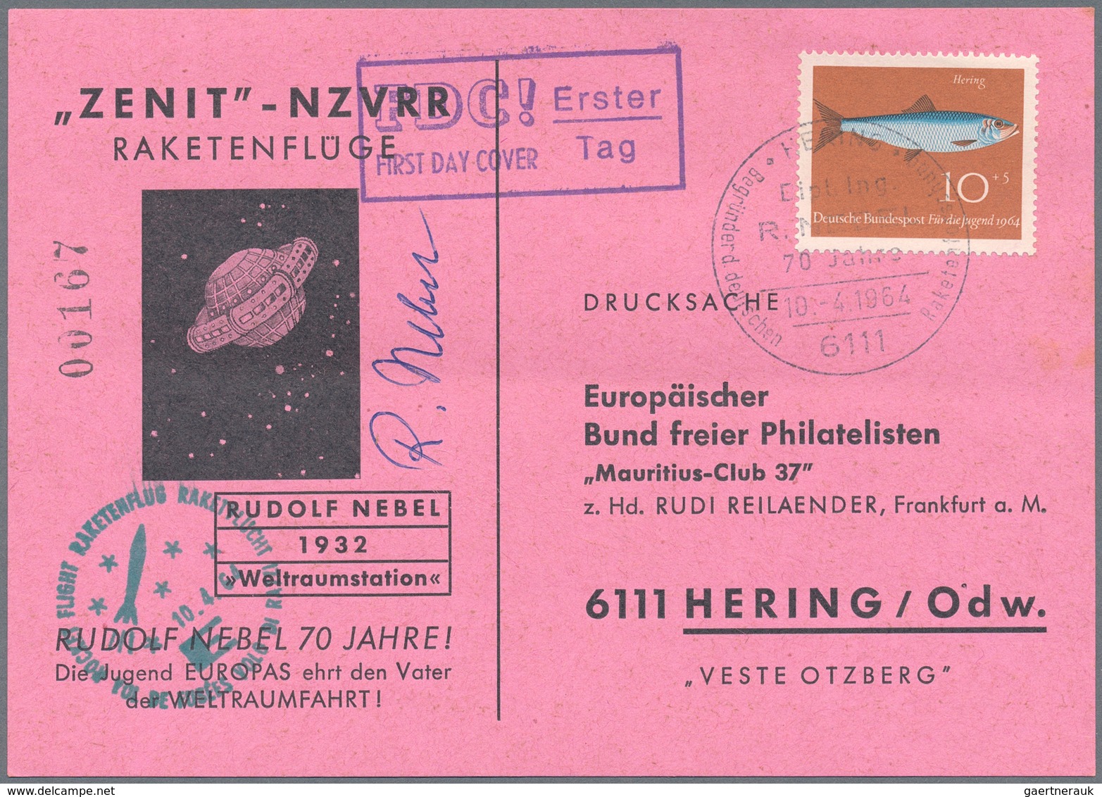 Raketenpost: 1964, 10 Apr, Nebel Rocket Flight, Holding Of Apprx. 300 Cards With Two Cachets And Sig - Sonstige & Ohne Zuordnung