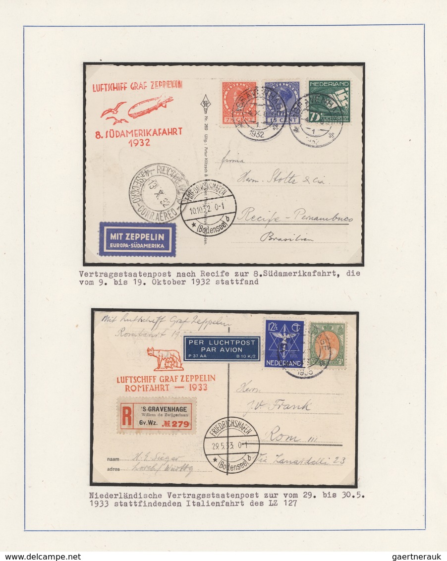 Zeppelinpost Europa: 1927/1935, Dutch-related Airmail, Collection Of 64 Covers/cards On Album Pages, - Autres - Europe