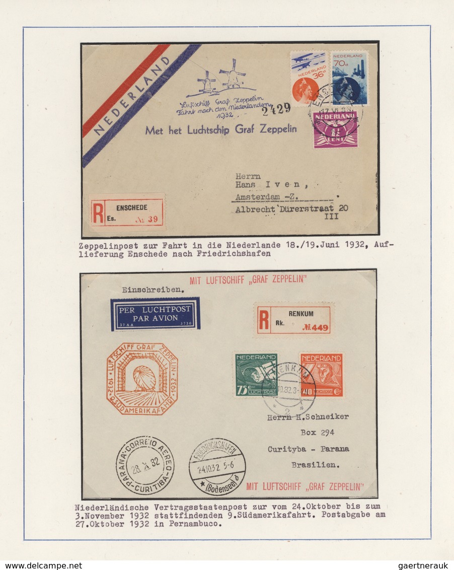 Zeppelinpost Europa: 1927/1935, Dutch-related Airmail, Collection Of 64 Covers/cards On Album Pages, - Otros - Europa