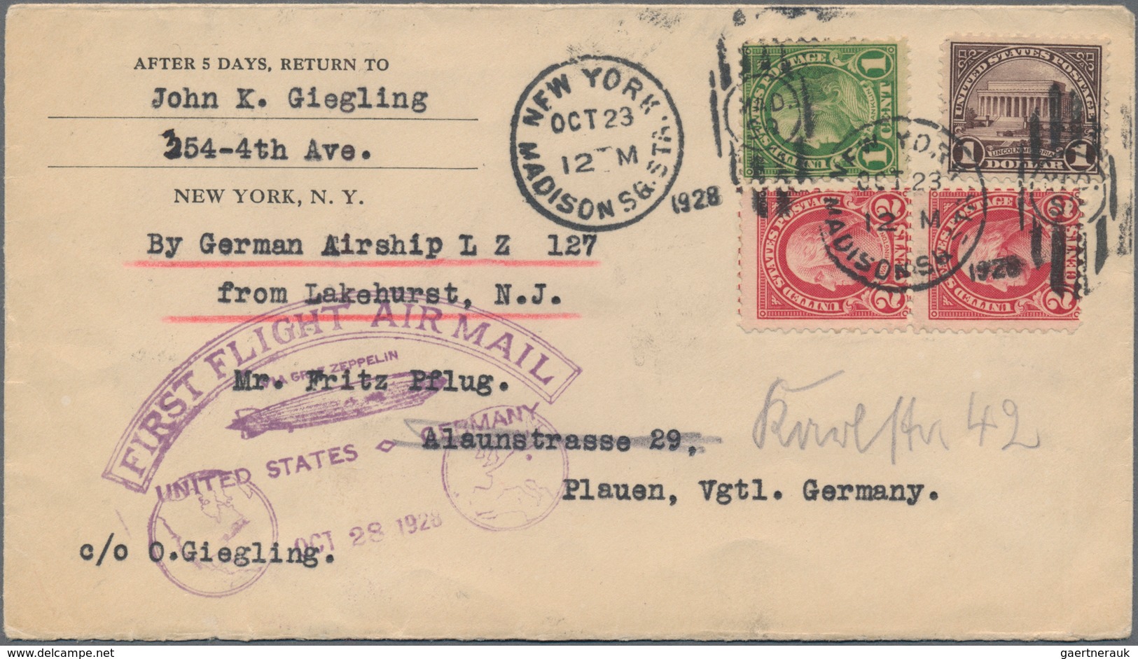 Zeppelinpost Übersee: 1923/36, Zeppelin Mails (9) From The US, Mostly To Saxony/Germany. - Zeppelines