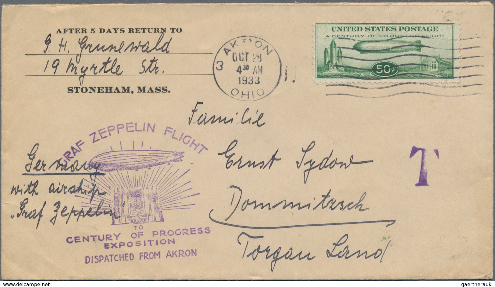 Zeppelinpost Übersee: 1923/36, Zeppelin Mails (9) From The US, Mostly To Saxony/Germany. - Zeppeline