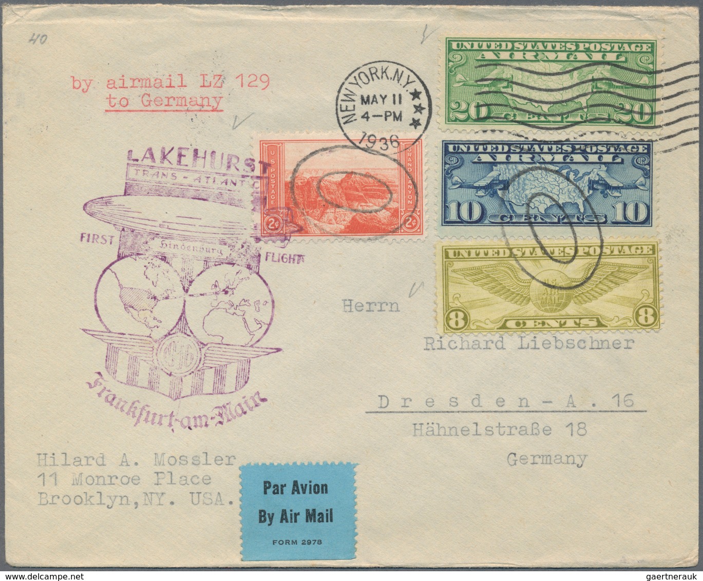 Zeppelinpost Übersee: 1923/36, Zeppelin Mails (9) From The US, Mostly To Saxony/Germany. - Zeppelines