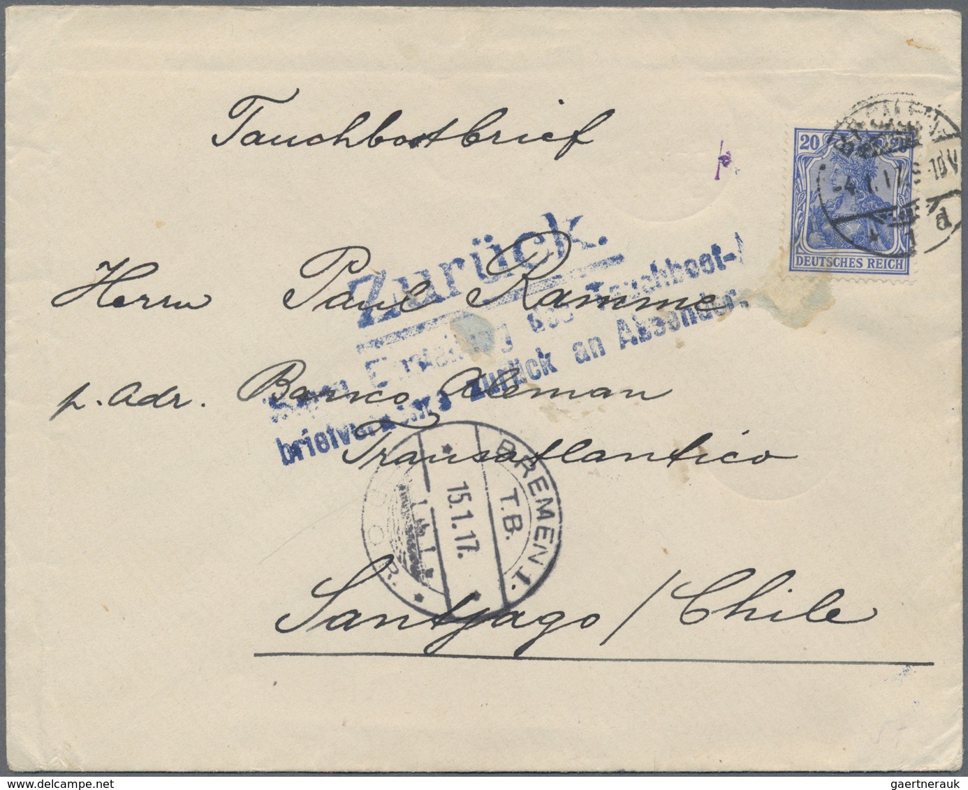 Schiffspost Deutschland: 1917. Lot Of 4 DIVING BOAT COVERS (Tauchbootbriefe) Each With The Obligator - Collections