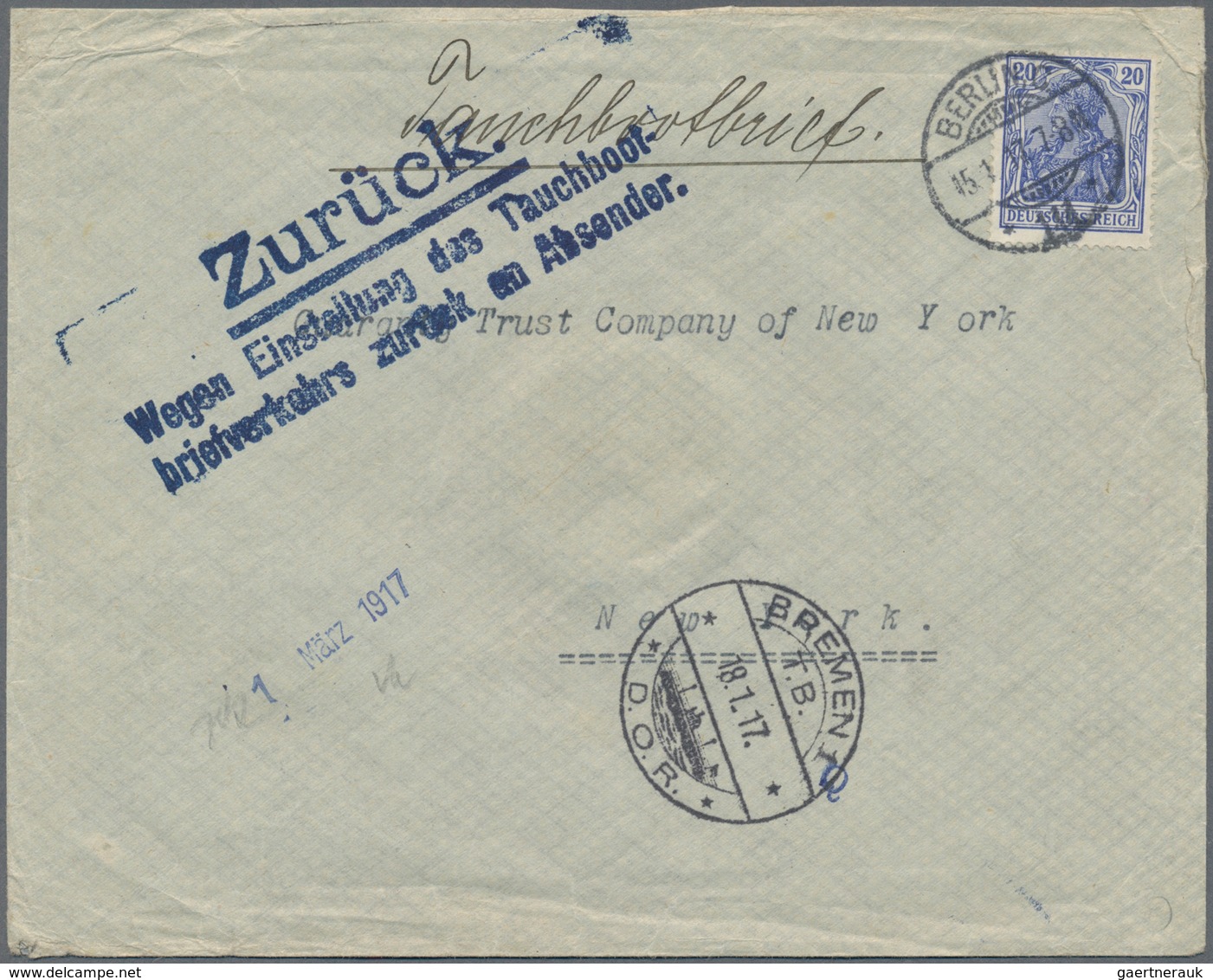 Schiffspost Deutschland: 1917. Lot Of 4 DIVING BOAT COVERS (Tauchbootbriefe) Each With The Obligator - Colecciones