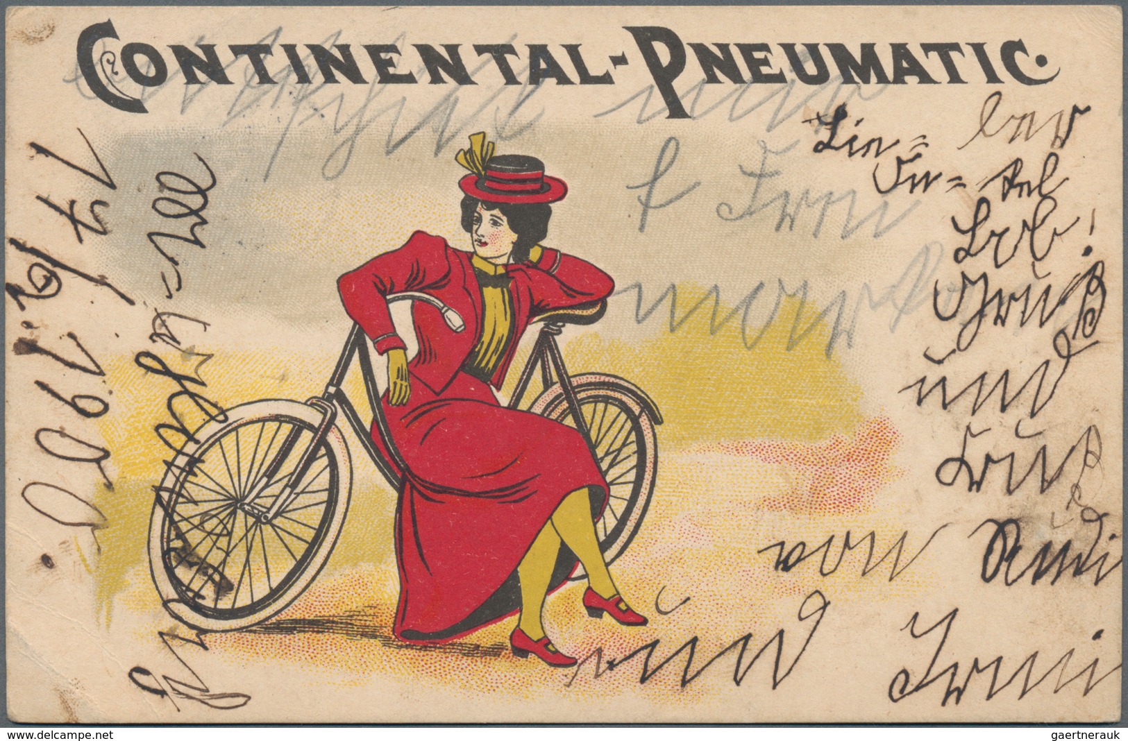 Thematik: Fahrrad / Bicycle: 1898/1953, Assortment Of 26 Thematic Covers: Two "CONTINENTAL-PNEUMATIC - Wielrennen