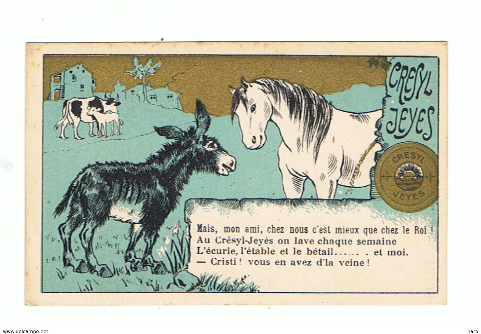 Chromo Publicitaire - Désinfectant, Savon CRESYL - JEYES - Cheval, âne,... (fr82) - Autres & Non Classés