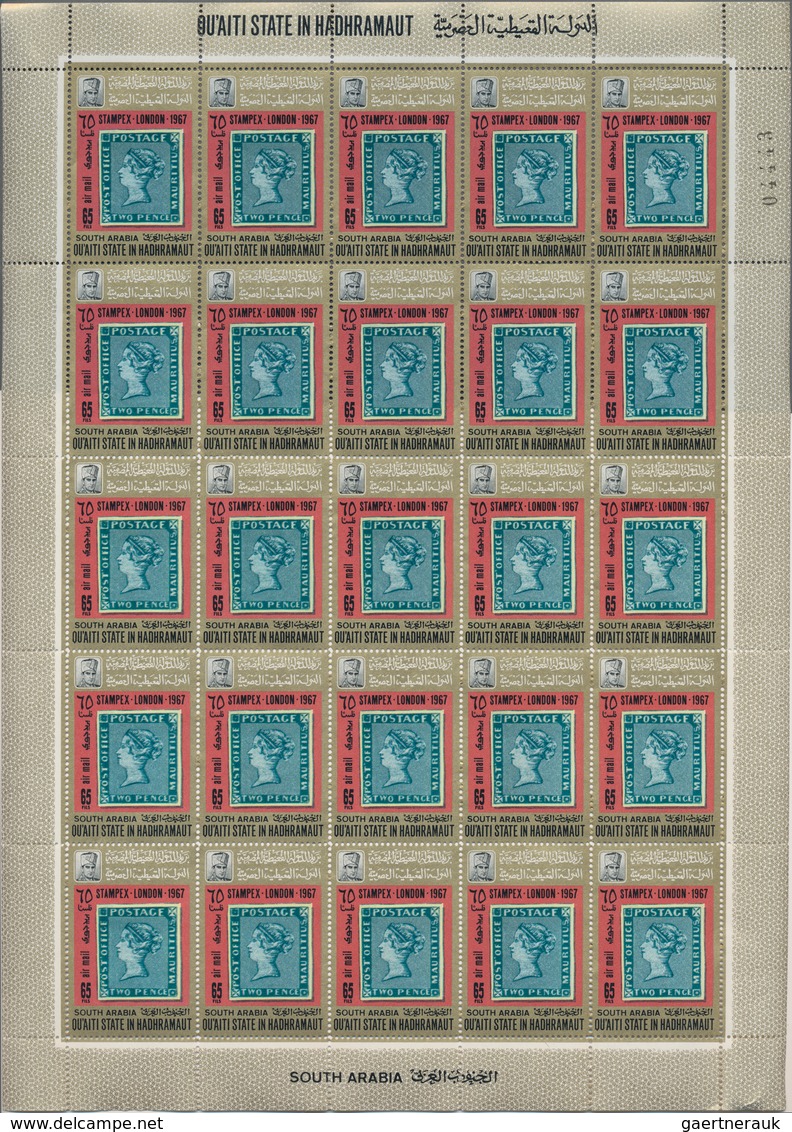 Thematik: Marke Auf Marke / Stamp On Stamp: 1967, Aden - Qu'aiti State In Hadhramaut: STAMPEX London - Sellos Sobre Sellos
