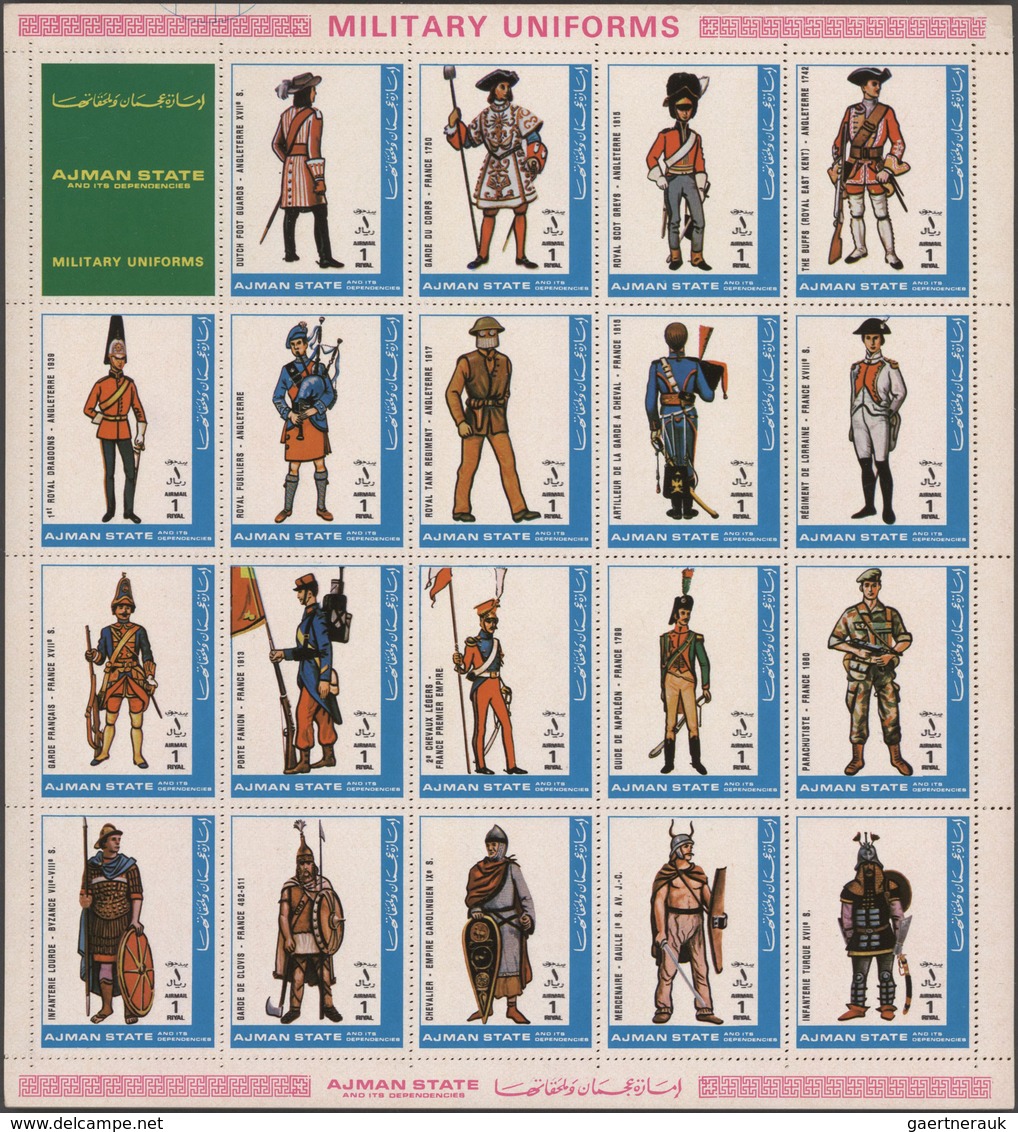 Thematik: Militär / Military: 1972, Ajman - Military Uniforms: Two Sets Of 19 Values Each In A Se-te - Militares