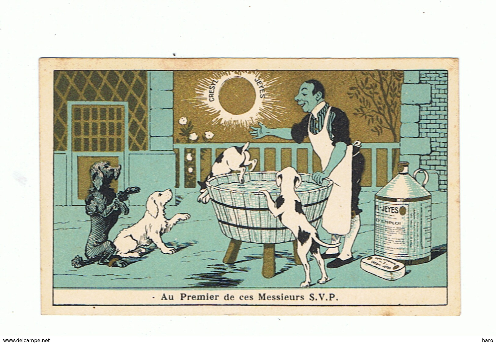 Chromo Publicitaire - Désinfectant, Savon CRESYL - JEYES - Chiens Au Bain, Chien (fr82) - Sonstige & Ohne Zuordnung