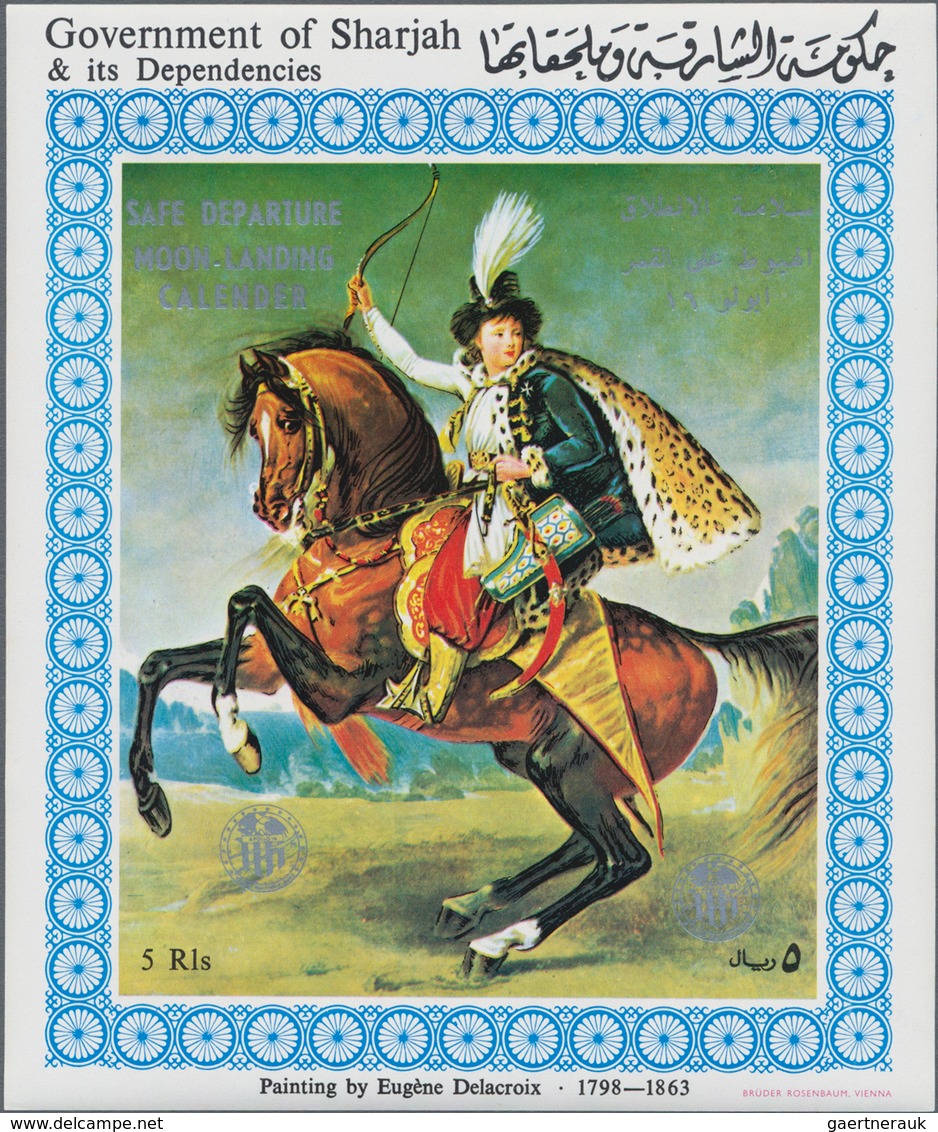 Thematik: Raumfahrt / Astronautics: 1972, Sharjah: 5 R. Painting By E. Delacroix: Rider On Horse, So - Autres & Non Classés
