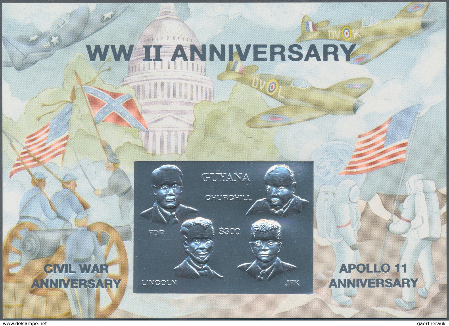 Thematik: Raumfahrt / Astronautics: 1994, WW II And Civil War Anniversary, Apollo 11, 50 X Guyana On - Sonstige & Ohne Zuordnung