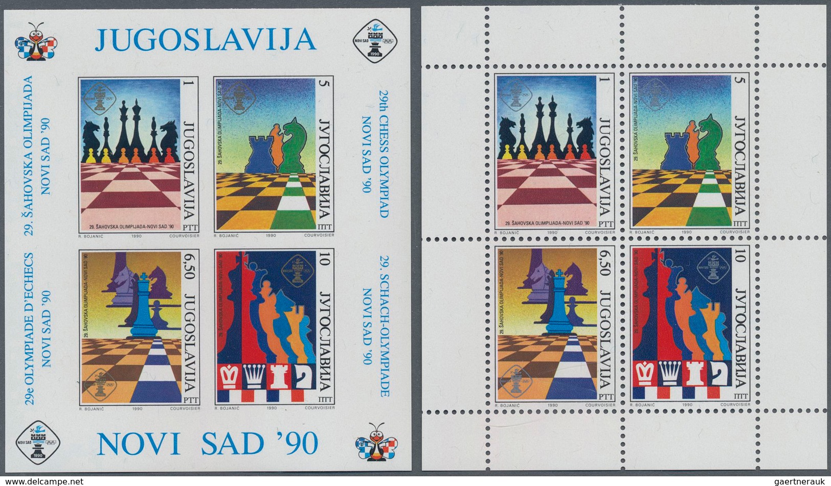 Thematik: Spiele-Schach / Games-chess: 1990, Yugoslavia. CHESS OLYMPIAD, Novi Sad. Lot With 1,000 Bl - Schaken