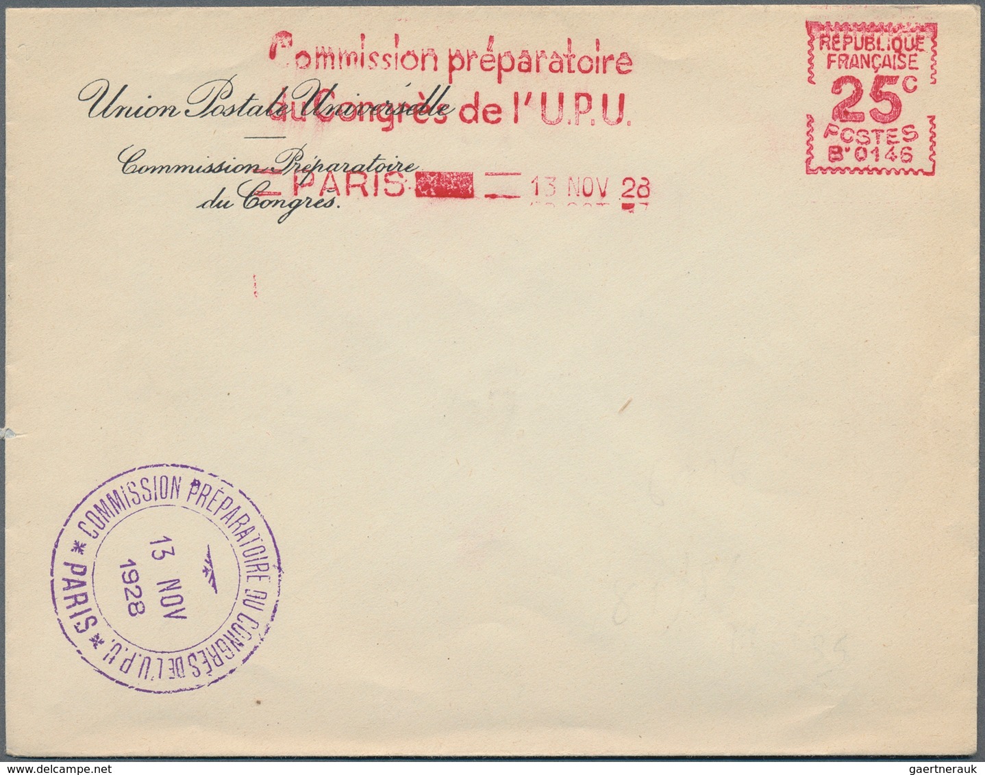 Thematik: UPU / United Postal Union: 1928, "Commission Preparatoire Du Congres De L' U.P.U. 1928", F - U.P.U.