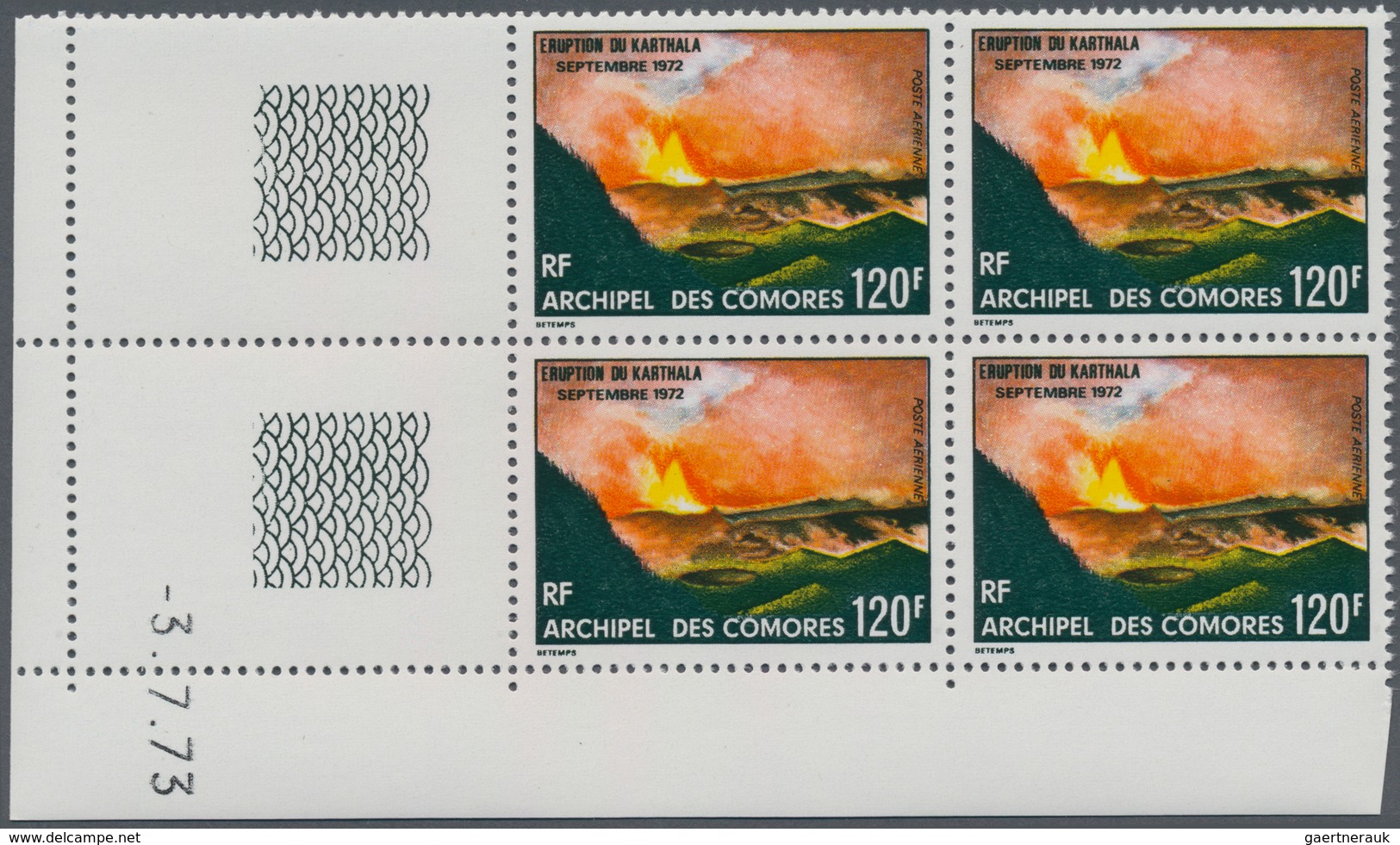 Thematik: Vulkane / Volcanoes: 1973, COMORES: Eruption Of Karthala Volcano 120fr. In A Lot With 400 - Vulkane