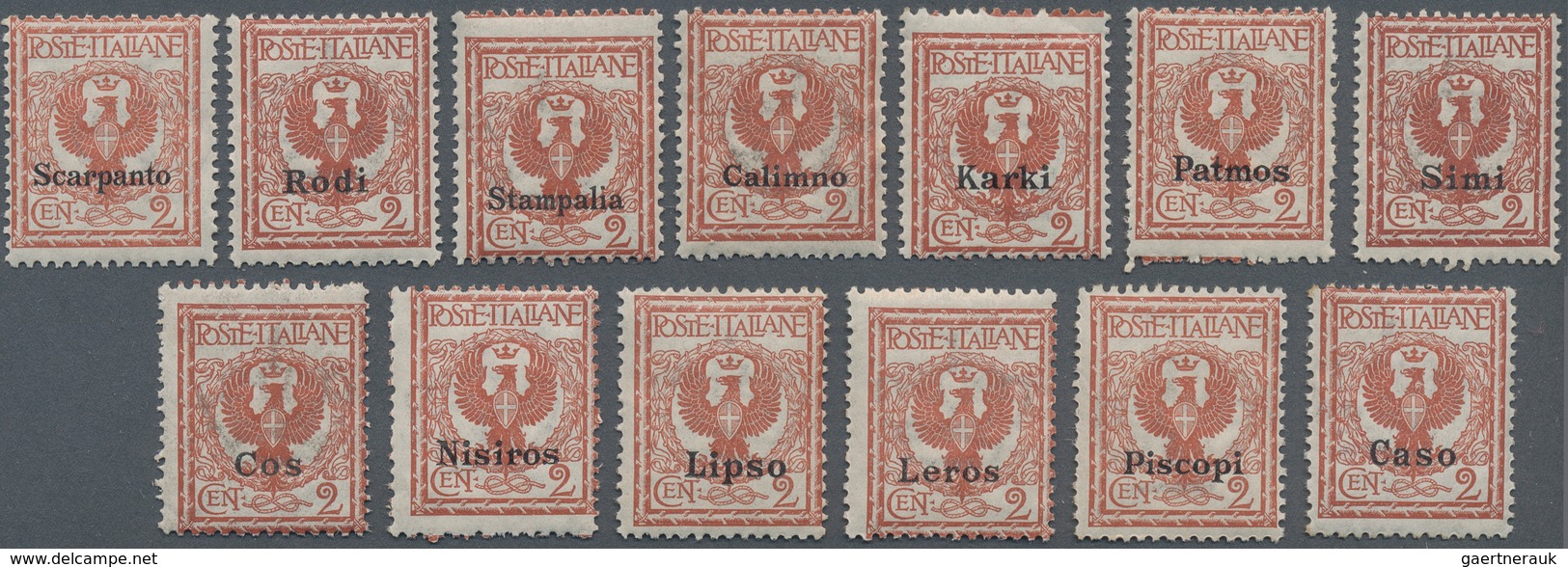 Ägäische Inseln: 1912 Accumulation Of About 950 Single Stamps 2c. Orange-brown, Consists Of 73 Stamp - Egeo