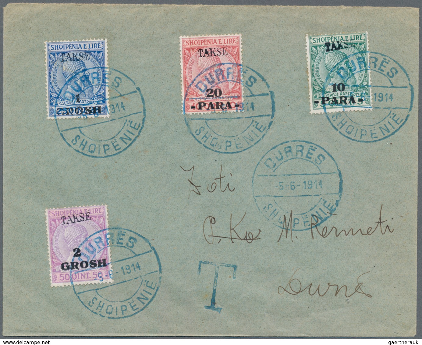Albanien: 1914/1942, Lot Of 20 Covers/cards, E.g. 1913 Skanderberg 25q. Blue Single Franking On Dome - Albanie