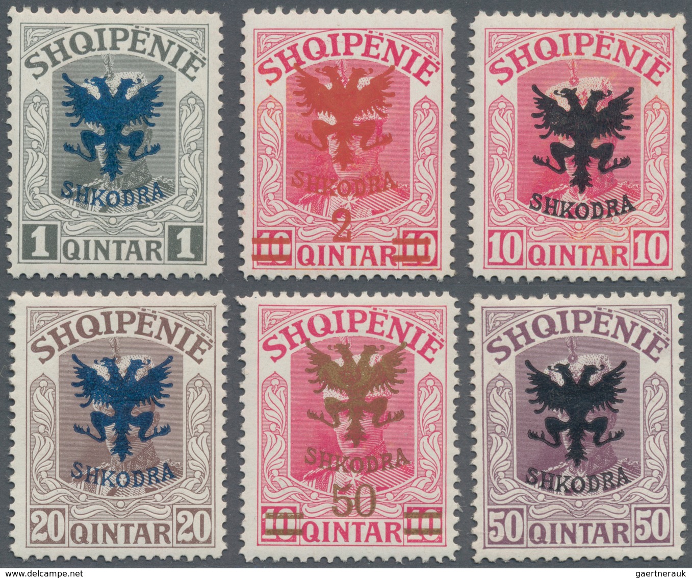 Albanien: 1920, Prince William Of Wied Six Different Definitives With Coloured Opt. 'SHKODRA' (+ Som - Albanië