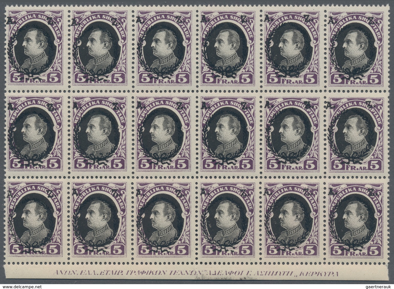 Albanien: 1927, Achmed Zogu Two Years Government 5fr. Violet/black With Black Opt. In A Lot With App - Albanien
