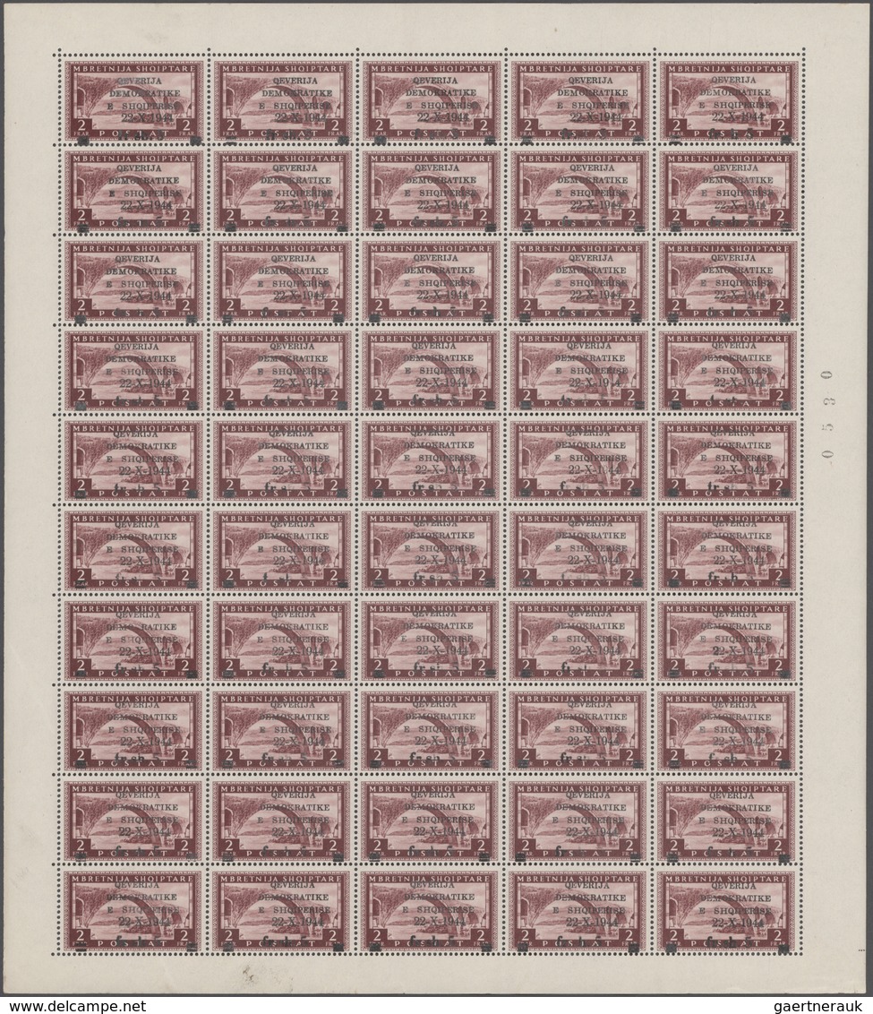 Albanien: 1945, Independent Republic, Overprint Issue, 190 Complete Sets MNH Within Sheets/large Mul - Albanien