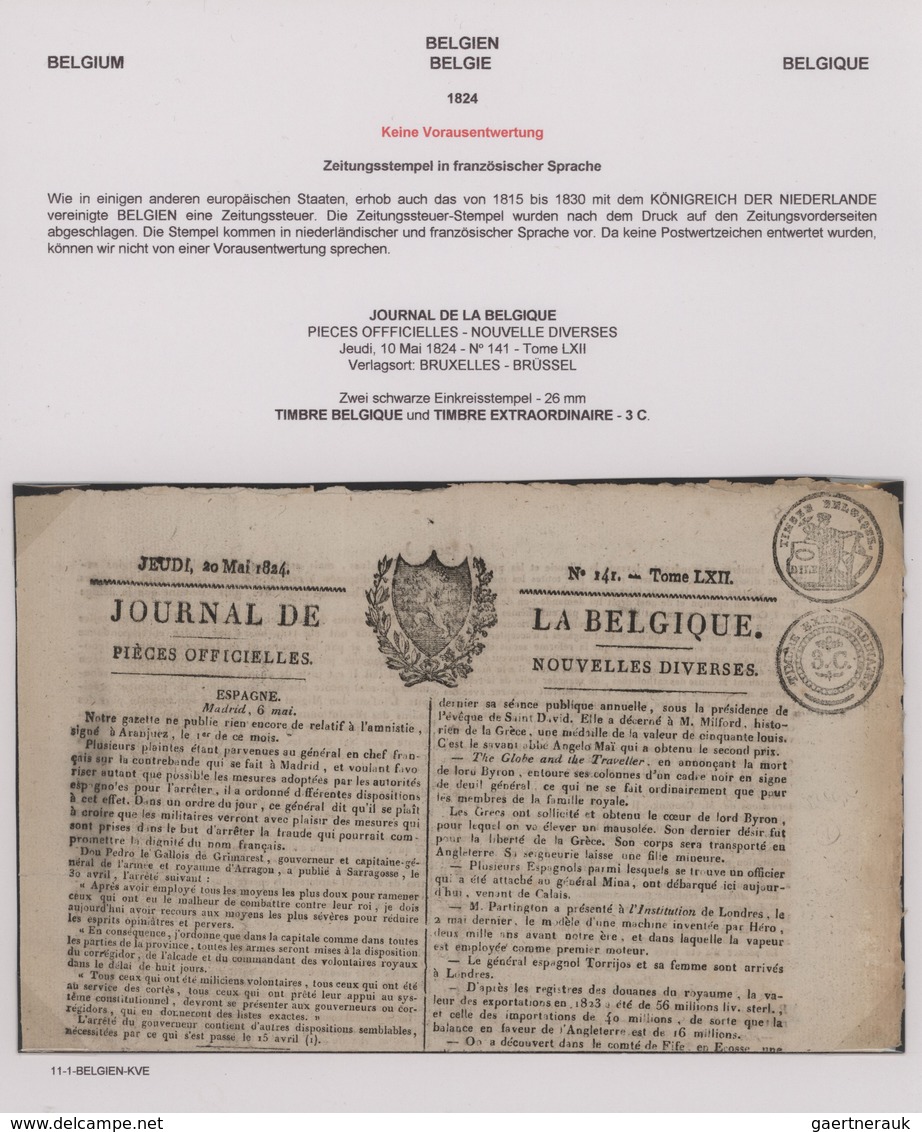 Belgien: 1824/1832, Group Of Five Newspapers "JOURNAL DE LA BELGIQUE" Bearing Circular Free Frank Ma - Verzamelingen