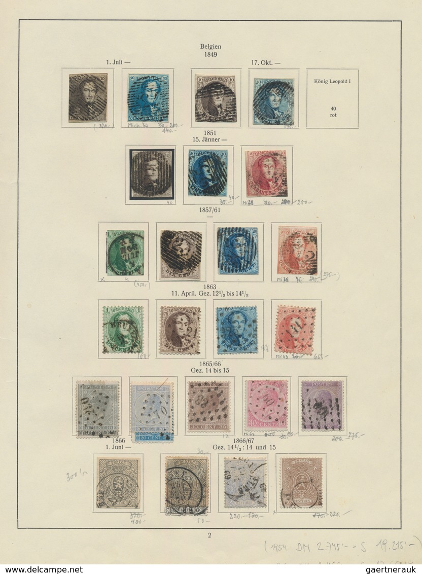 Belgien: 1849/1973, Mainly Used Collection In Two Albums Neatly Mounted On Paged, Showing Especially - Collections