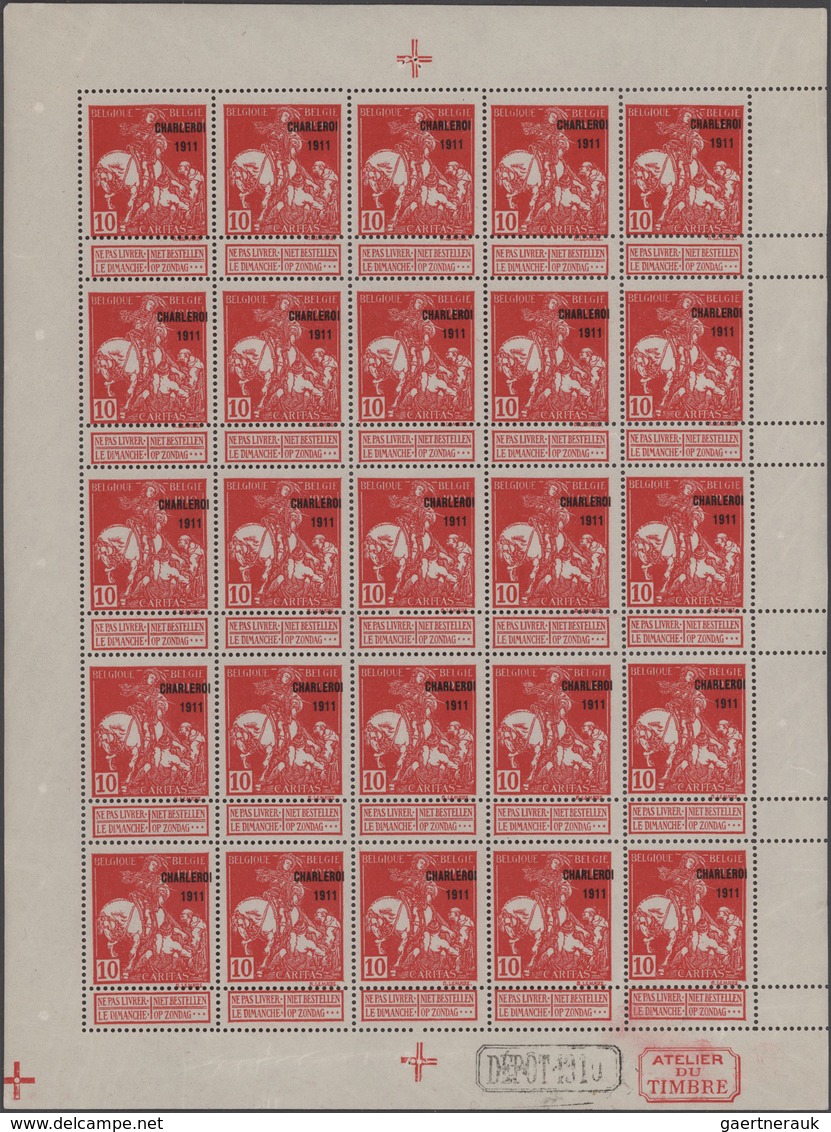 Belgien: 1911, "CHALEROI 1911" Overprints On 1910 Charity Issue, 2c.+5c. Type "Montald" And 1c., 2c. - Verzamelingen