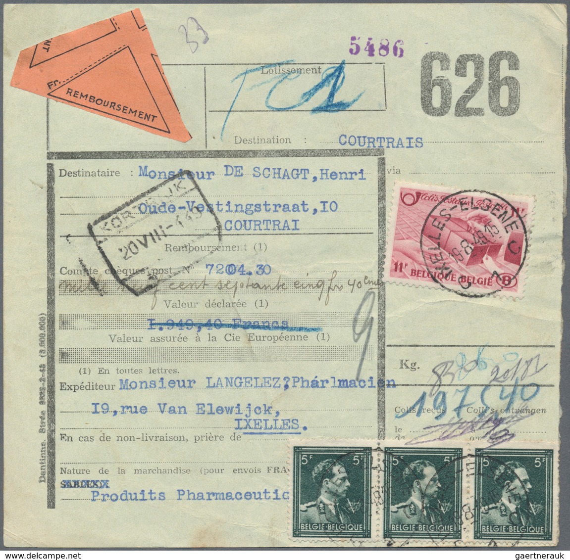 Belgien: 1925/1960, Approximately 180 Items, Mostly Parcel Cards From Different Towns Franked With R - Colecciones