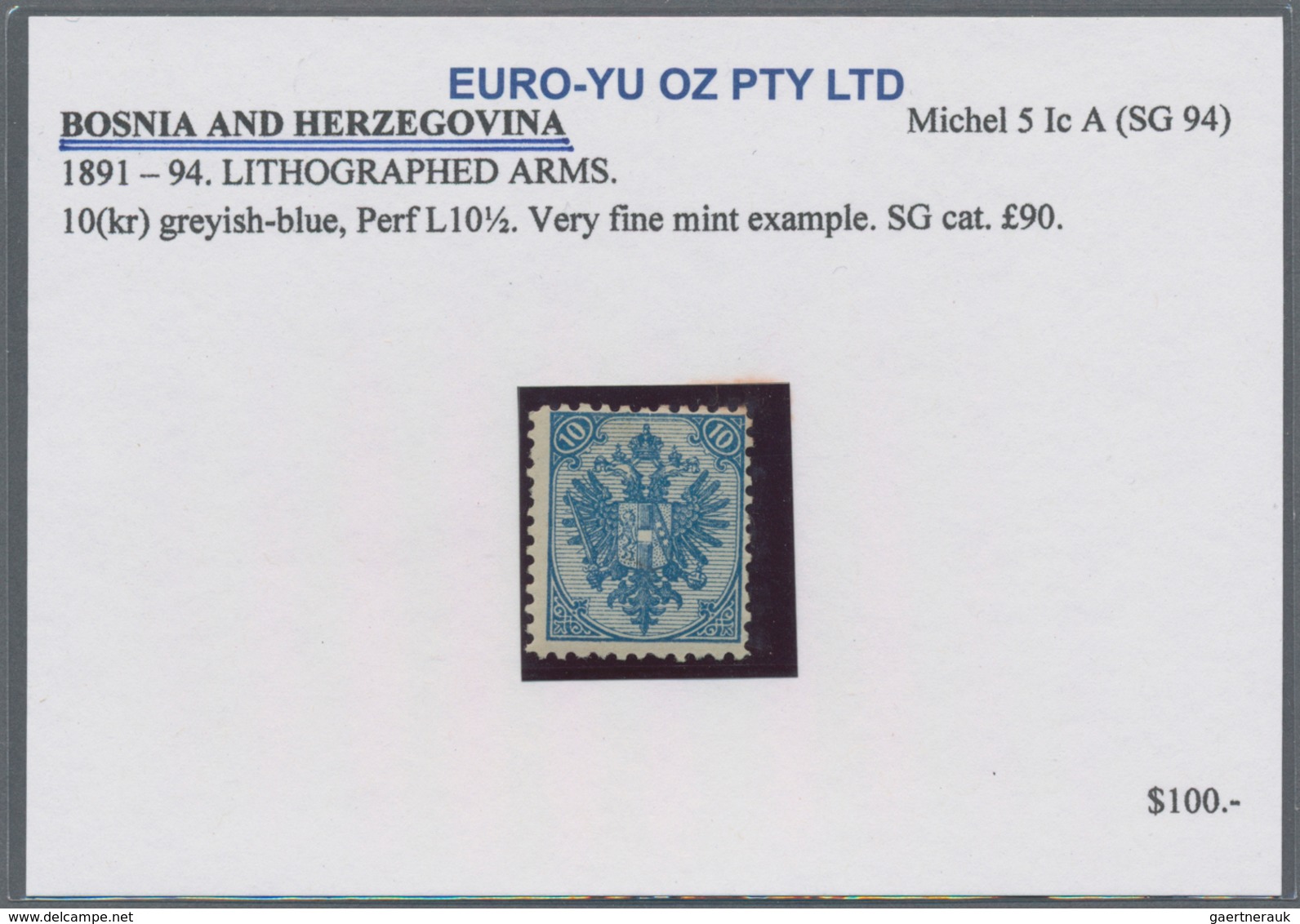 Bosnien und Herzegowina: 1879/1899, Definitives "Double Eagle", 10kr. blue, specialised assortment o