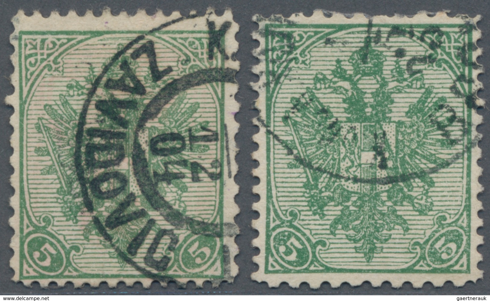 Bosnien Und Herzegowina: 1900, Definitives "Double Eagle", 5h. Green, Specialised Assortment Of 16 S - Bosnien-Herzegowina