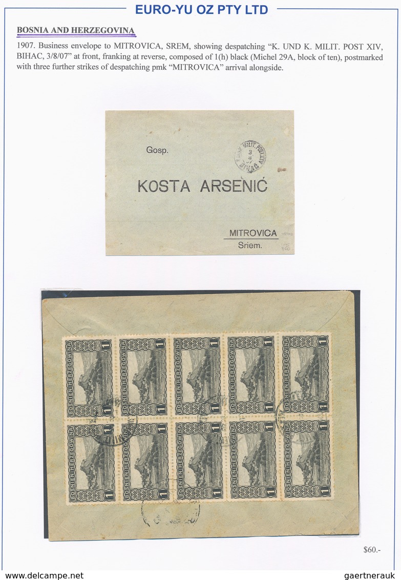 Bosnien Und Herzegowina: 1906/1918, Collection Of 26 Commercial Covers On Written Up Album Pages, In - Bosnie-Herzegovine