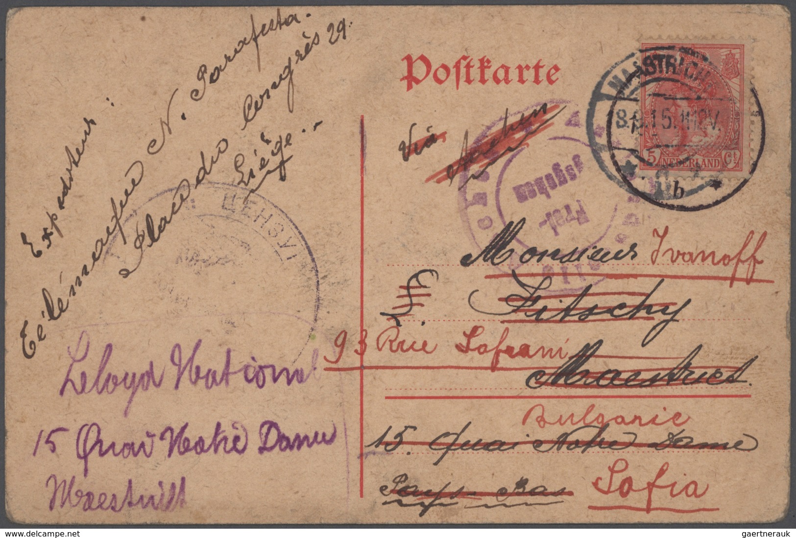 Bulgarien: 1915/1940, Lot Of 4 Interesting Covers, A Special Postcard 1915 WW I From Belgium To The - Neufs