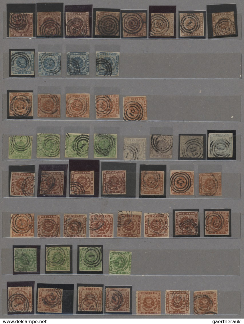 Dänemark: 1851-1920's Ca.: Collection Of About 180 Stamps From Early Issues, With 8 Singles Of 4 R.B - Gebraucht