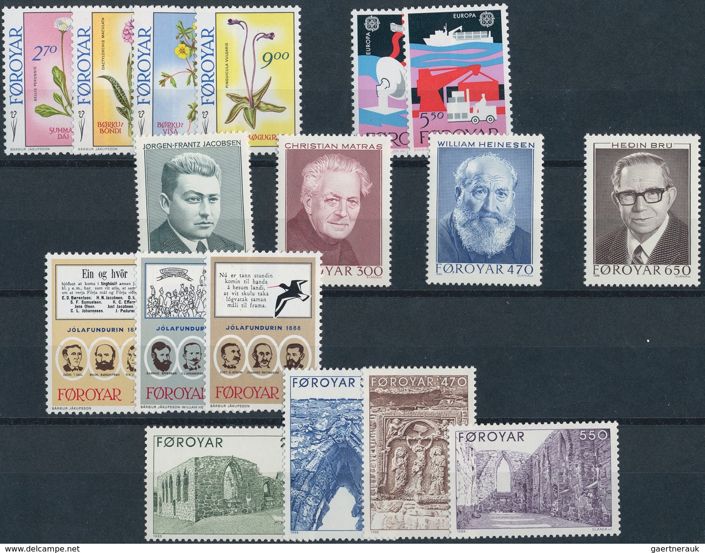 Dänemark - Färöer: 1988, Small Lot With 200 Year Sets 1988 In Glassines With One Set Each, Contains - Faroe Islands