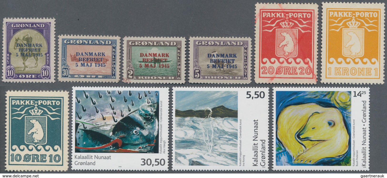 Dänemark - Grönland: 1915/2009, Small Lot On Stockcards Starting With Three Pakke-Porot Stamps, Four - Lettres & Documents