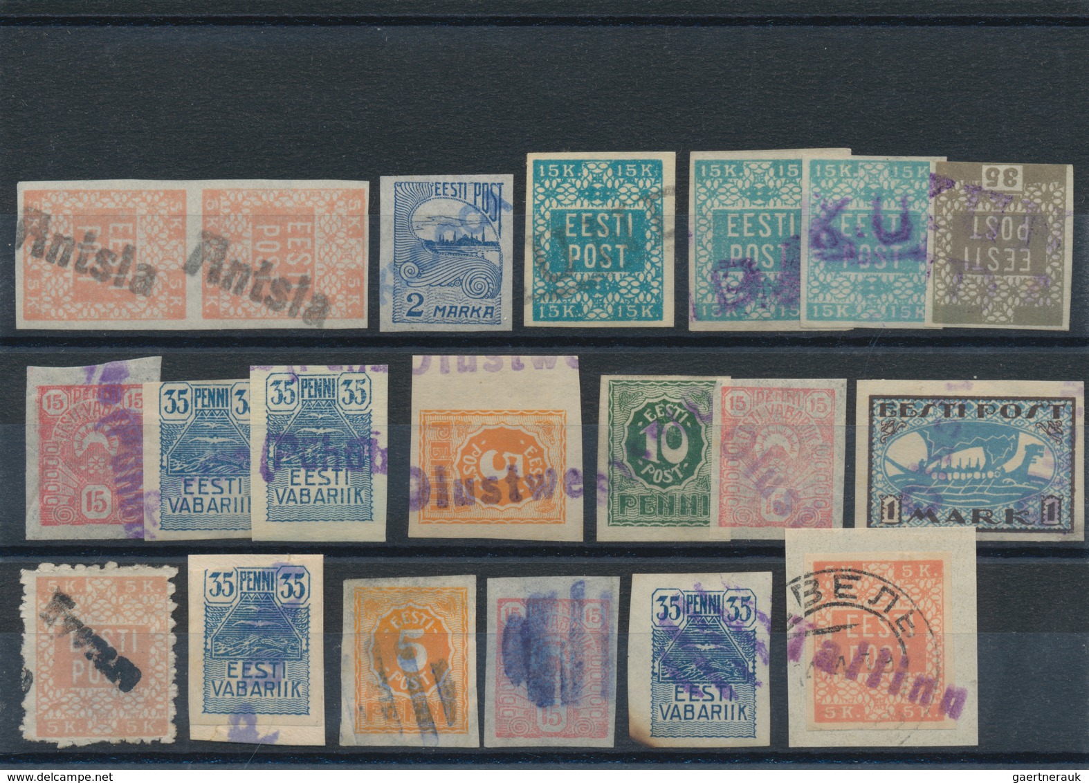 Estland: 1919 - 1920, 47 Stamps With 23 Different Provisional Cancellations. - Estland