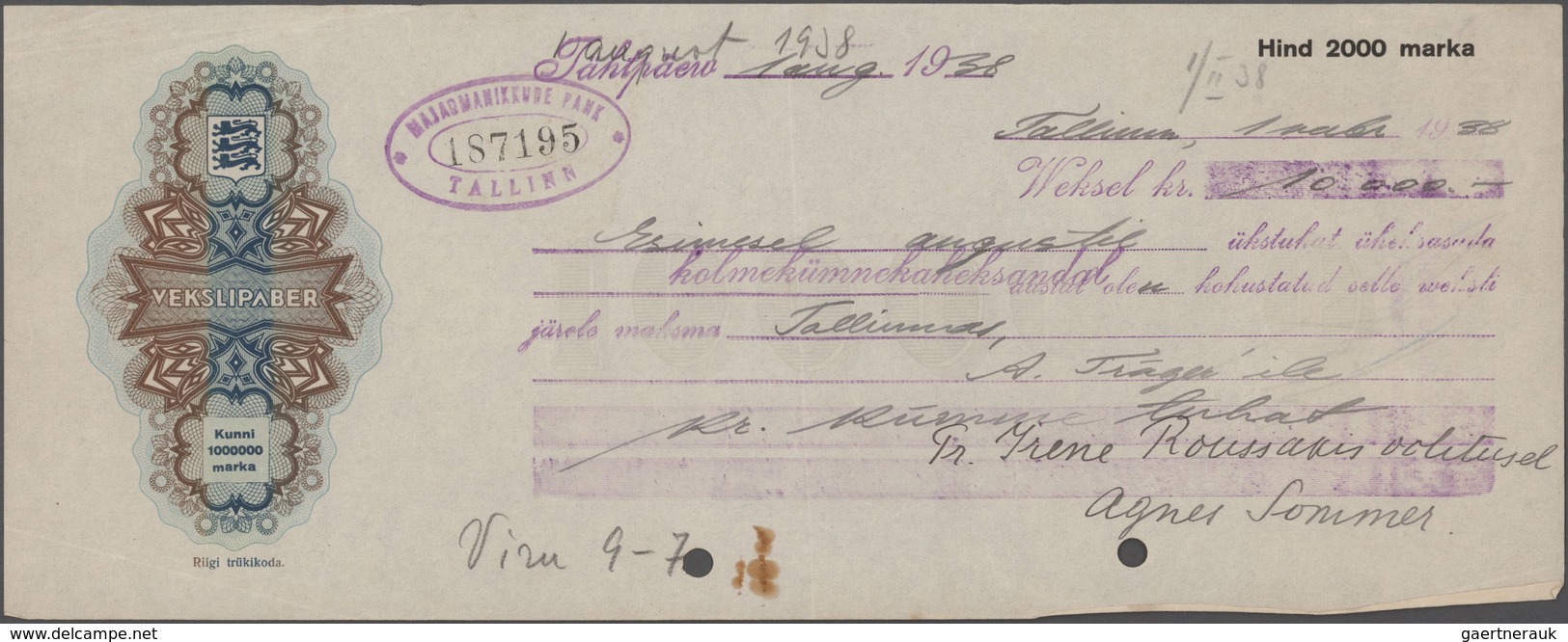 Estland: 1929-40: Group Of 21 Bank Bills/checks, 18 Used, Three Unused, Various Designs And Denomina - Estonia