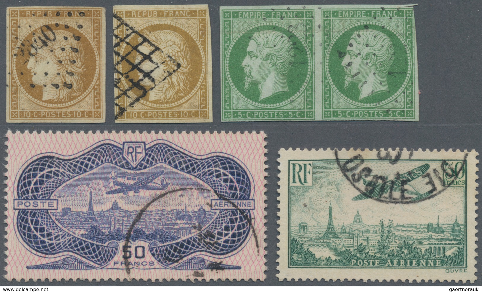 Frankreich: 1850/1935, Lot Of Six Used Stamps, E.g. Two Copies 1850 10c. Bistre (signed Calves Resp. - Sammlungen