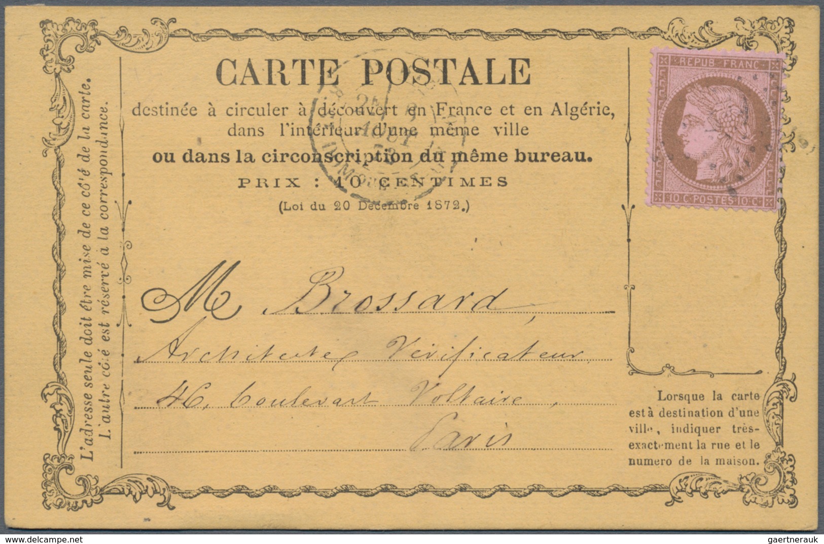 Frankreich: 1873 Approx. 40 Precursor Cards (cartes Précuseurs), Representing All Types, Incl. 1A (w - Verzamelingen