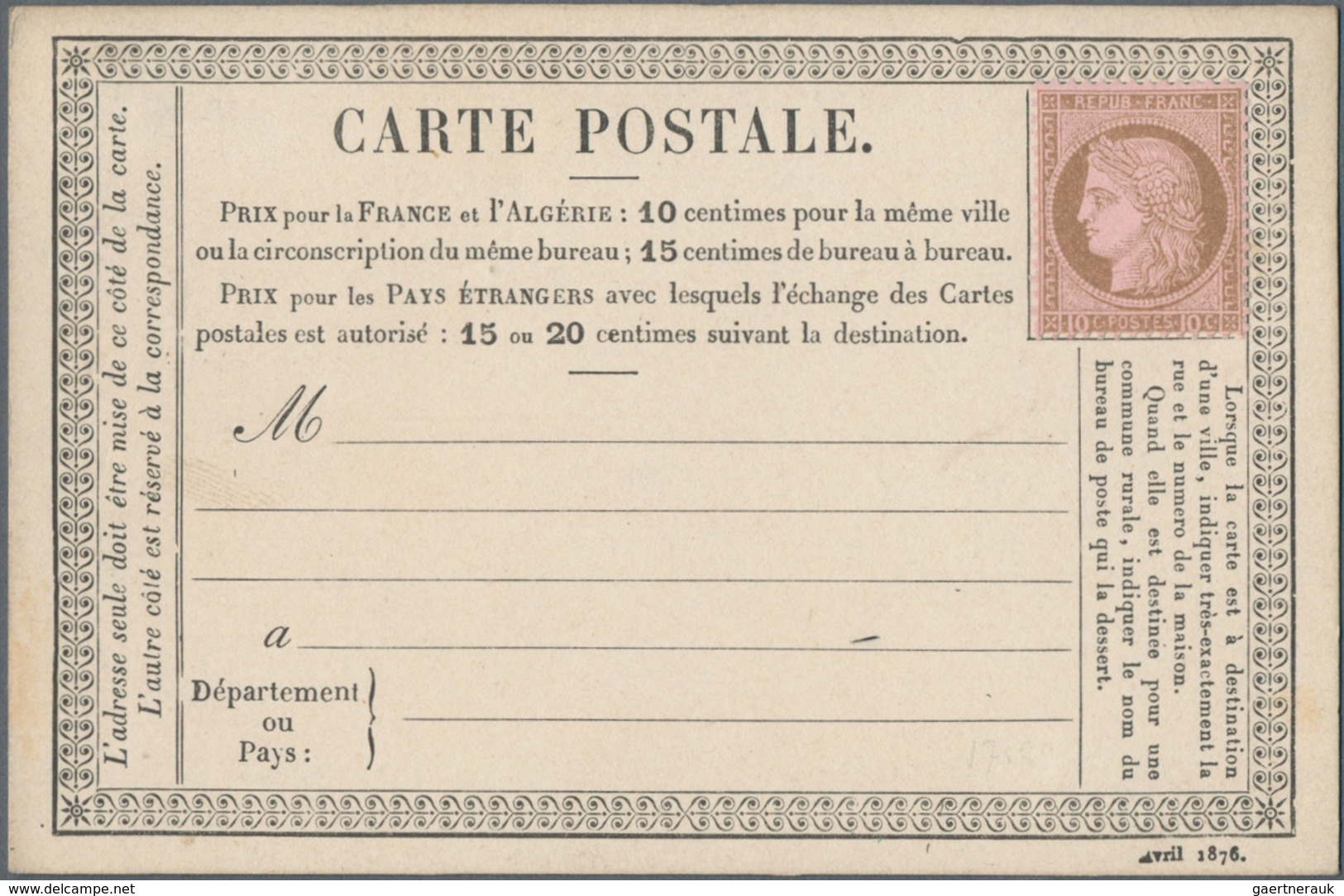 Frankreich: 1876 Approx. 30 Precursor Cards (cartes Précuseurs), Some Errors In The Print Data (miss - Sammlungen
