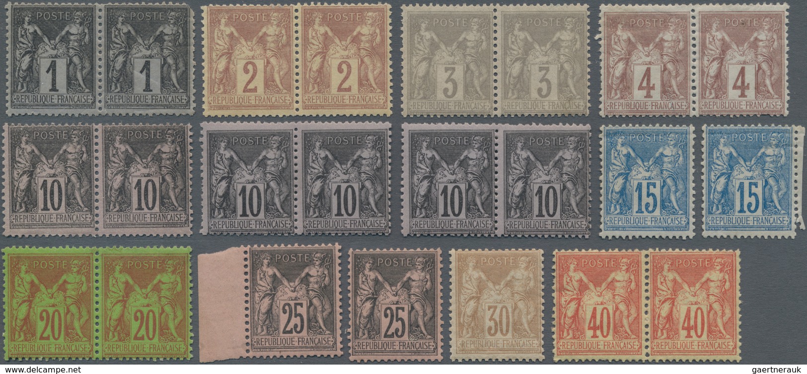 Frankreich: 1876/1900, Type Sage, Mint Assortment Of 82 Stamps Incl. Horizontal Pairs And Strips Of - Verzamelingen