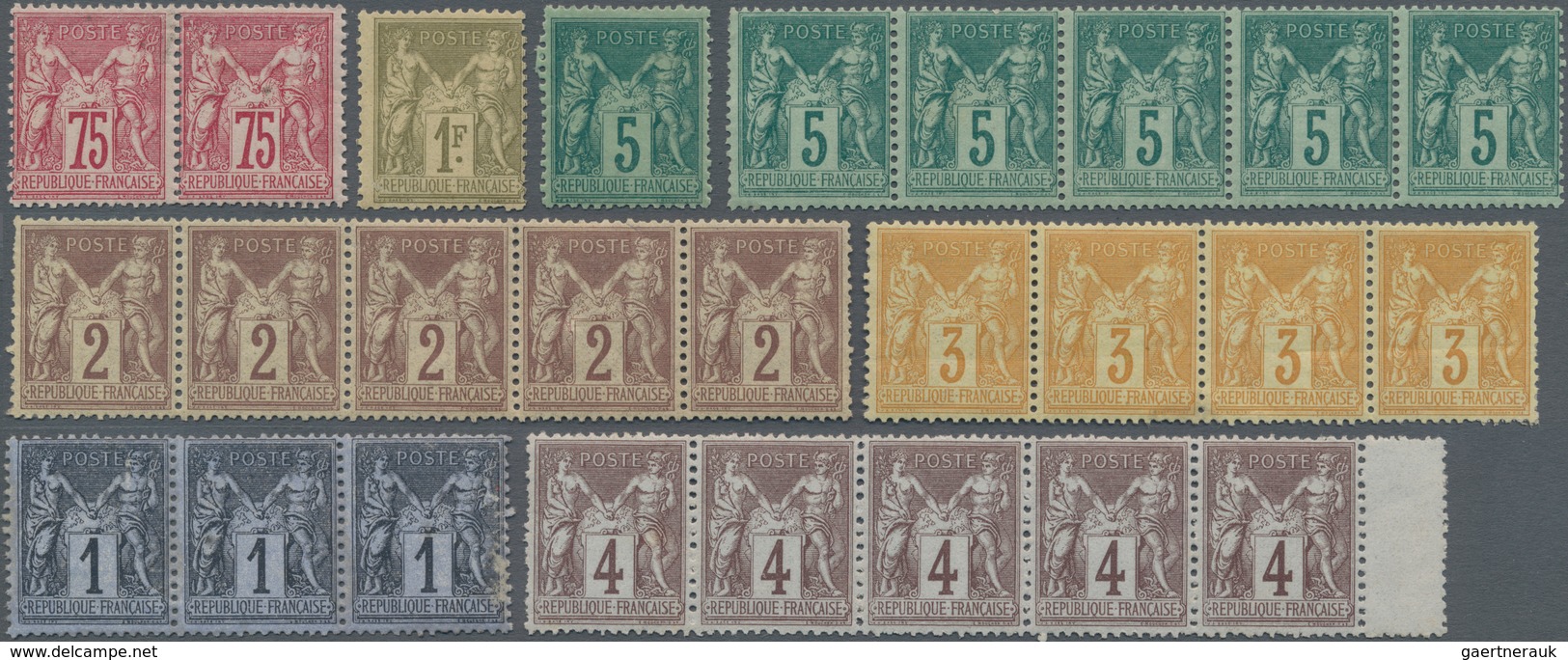 Frankreich: 1876/1900, Type Sage, Mint Assortment Of 82 Stamps Incl. Horizontal Pairs And Strips Of - Collezioni