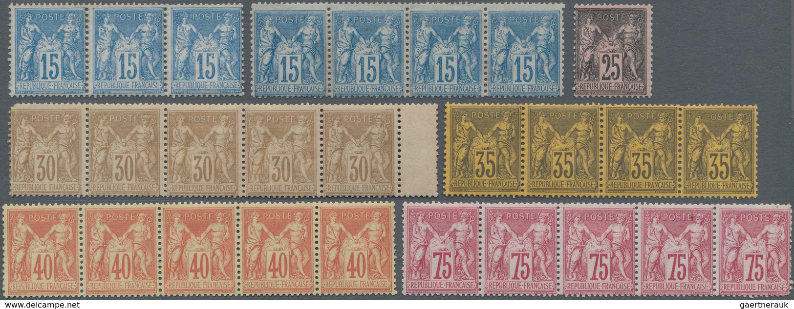 Frankreich: 1876/1900, Type Sage, Mint Assortment Of 82 Stamps Incl. Horizontal Pairs And Strips Of - Collezioni